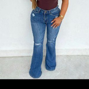 Fashion Nova Jeans Josslyn Distressed Flare Jeans 1X 14/16 NEW WITH TAGS!!